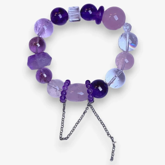 Amethyst, White Phantom & Rose Quartz Bracelet, Symbol of Calm, Clarity & Love