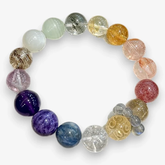 Natural Charoite "Five Elements" Bracelet, Large Bead Statement Jewelry, Symbol of Transformation & Harmony