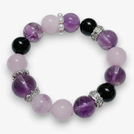 Natural Amethyst & Lepidolite Bracelet, Purple Crystal, Symbol of Deep Calm & Soothing Energy