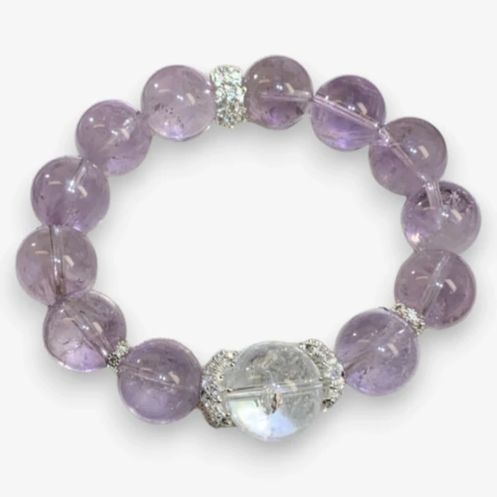 Natural 'Icy' Purple Rutilated Quartz, Amethyst & Clear Quartz Bracelet, Symbol of Clarity, Intuition & Peace
