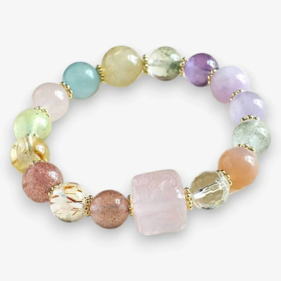 Natural 'Sugar Cube' Multi-Gemstone Bracelet, Amethyst & Aquamarine, Symbol of Harmony & Clarity