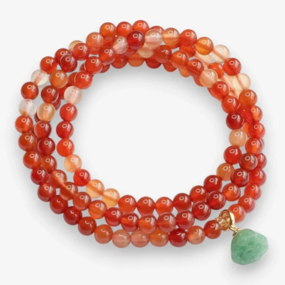 Natural Red Agate "Multi-Layer" Bracelet with 'Lotus Pod' Charm, Symbol of Grounding & Purity
