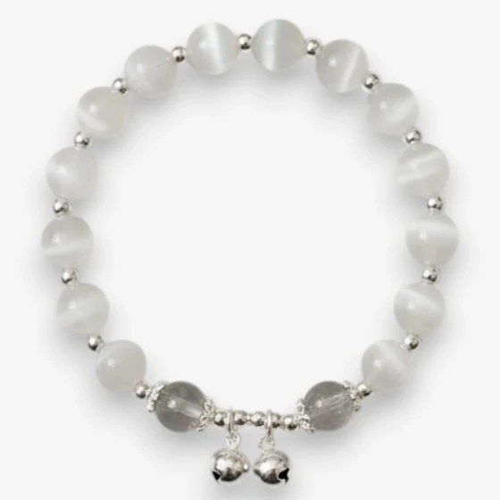 Natural "Cat's Eye" Bracelet (Selenite), White Crystal Symbol of Cleansing & Peace