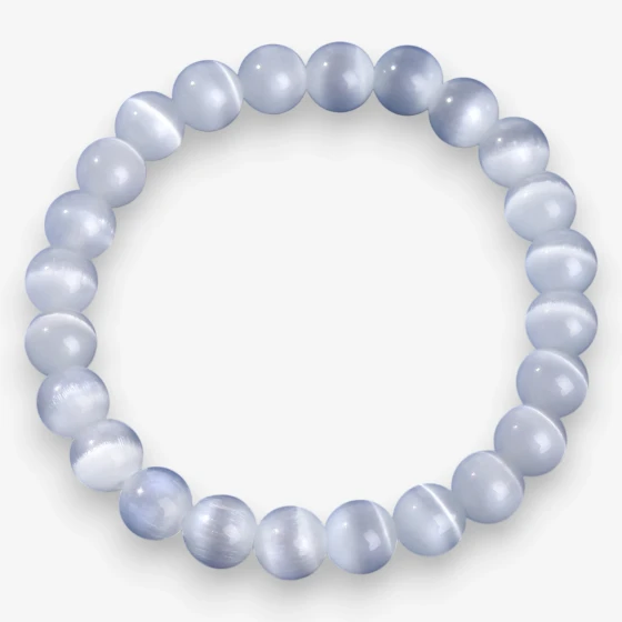 Natural Satin Spar "Cat's Eye" Bracelet (Selenite), White Crystal Symbol of Cleansing & Peace