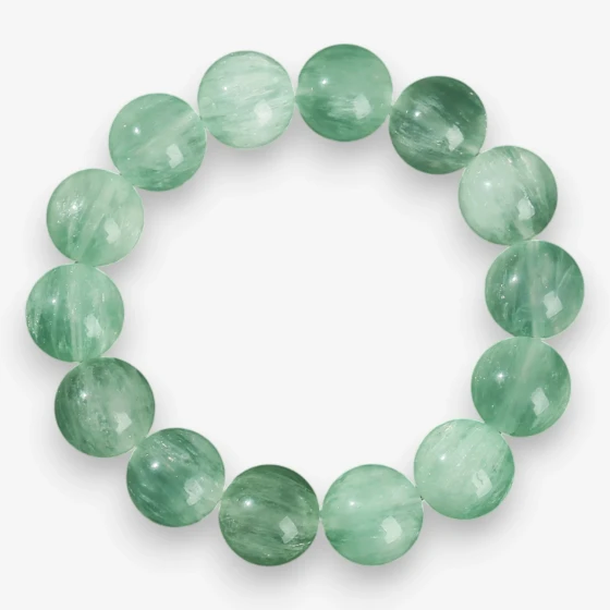 Natural "Mint Green" Silk Fluorite Bracelet, 'Rabbit Hair' Crystal Symbol of Clarity & Focus