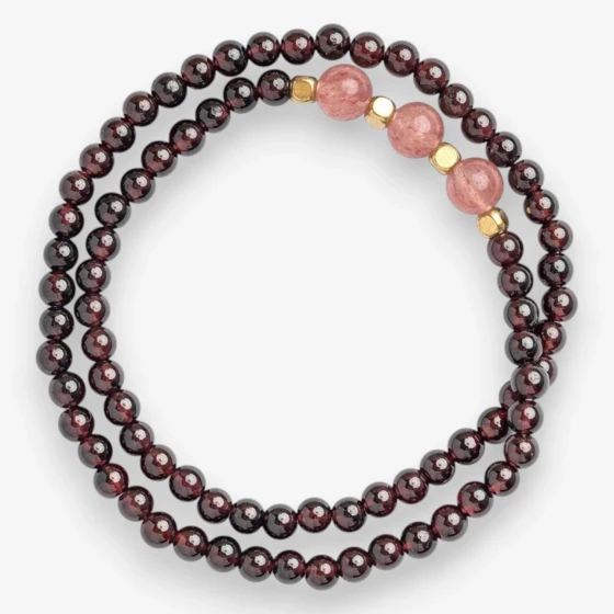 Natural Garnet and Strawberry Quartz Bracelet, "Wine-Red" Stone, Symbol of Passion & Joy