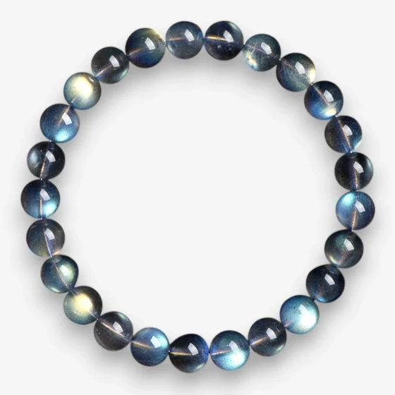 Natural Labradorite Beaded Bracelet (Grey Moonstone) for Women, featuring strong colorful and blue flashes