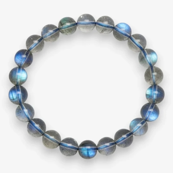 Natural Labradorite Beaded Bracelet (Grey Moonstone) for Women, featuring strong colorful and blue flashes