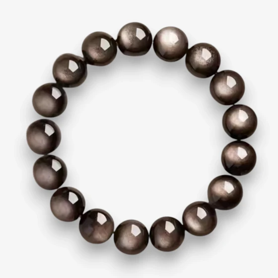 Natural 'Cat's Eye' Silver Obsidian Bracelet Unisex Grounding & Protection Jewelry