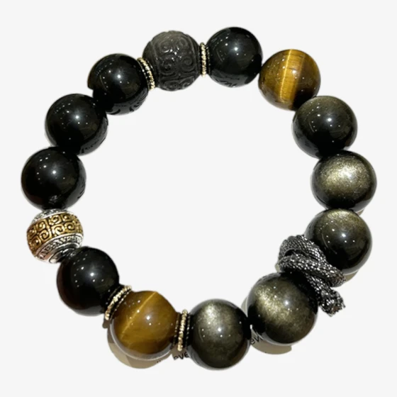 Natural Golden Obsidian 'Huiwen' Bracelet, 'New Chinese Style', Symbol of Protection & Confidence