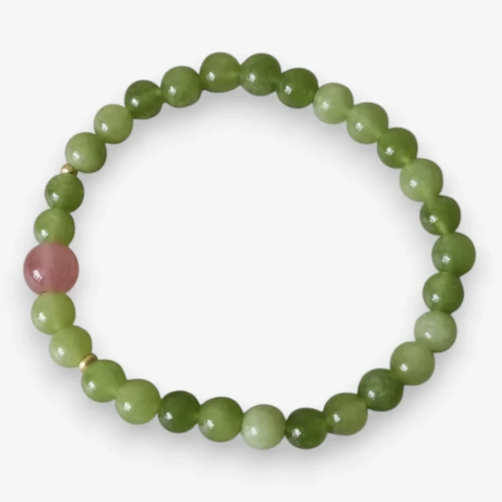 Natural Peridot & 'Icy Pink' Southern Red Agate Bracelet, Symbol of Joy, Vitality & Prosperity
