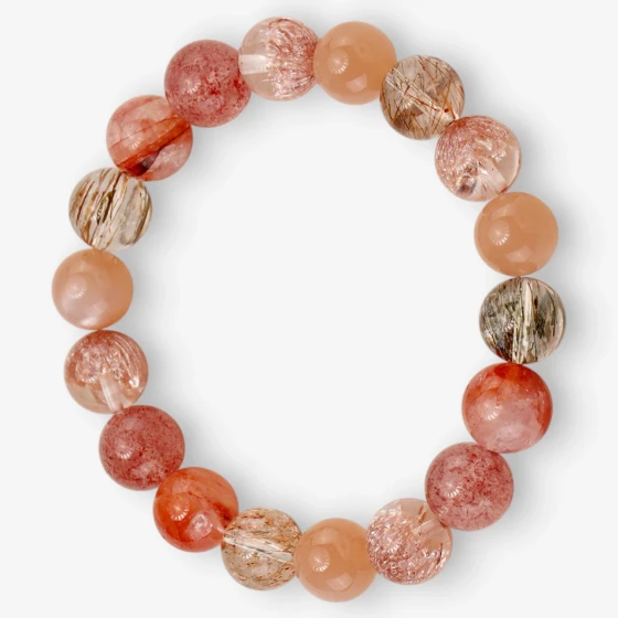 Natural Mixed Rutilated & Red 'Fire' Quartz Bracelet, Symbol of Harmony, Vitality & Power