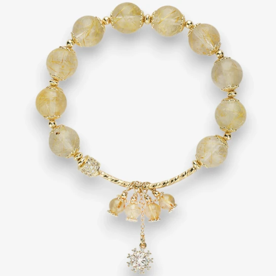 Natural Citrine Bracelet, Gold Rutilated Quartz Bracelet, 'Light Luxury' Jewelry, Symbol of Prosperity & Ambition