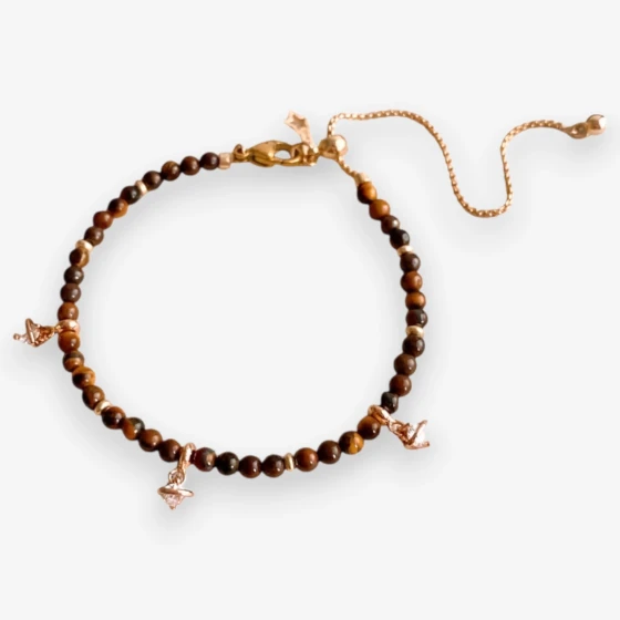 Natural Tiger's Eye Adjustable Bracelet with Zircon, Symbol of Confidence & Focus