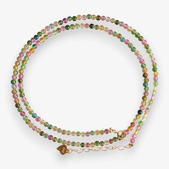 Natural "Icy" Rainbow Tourmaline Necklace, Dainty 'Millet' Seed Bead, Symbol of Protection & Balance