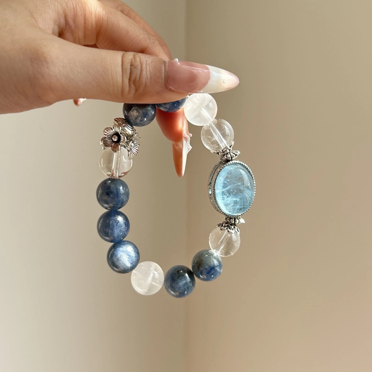 Natural Aquamarine, Kyanite & White Phantom Bracelet
